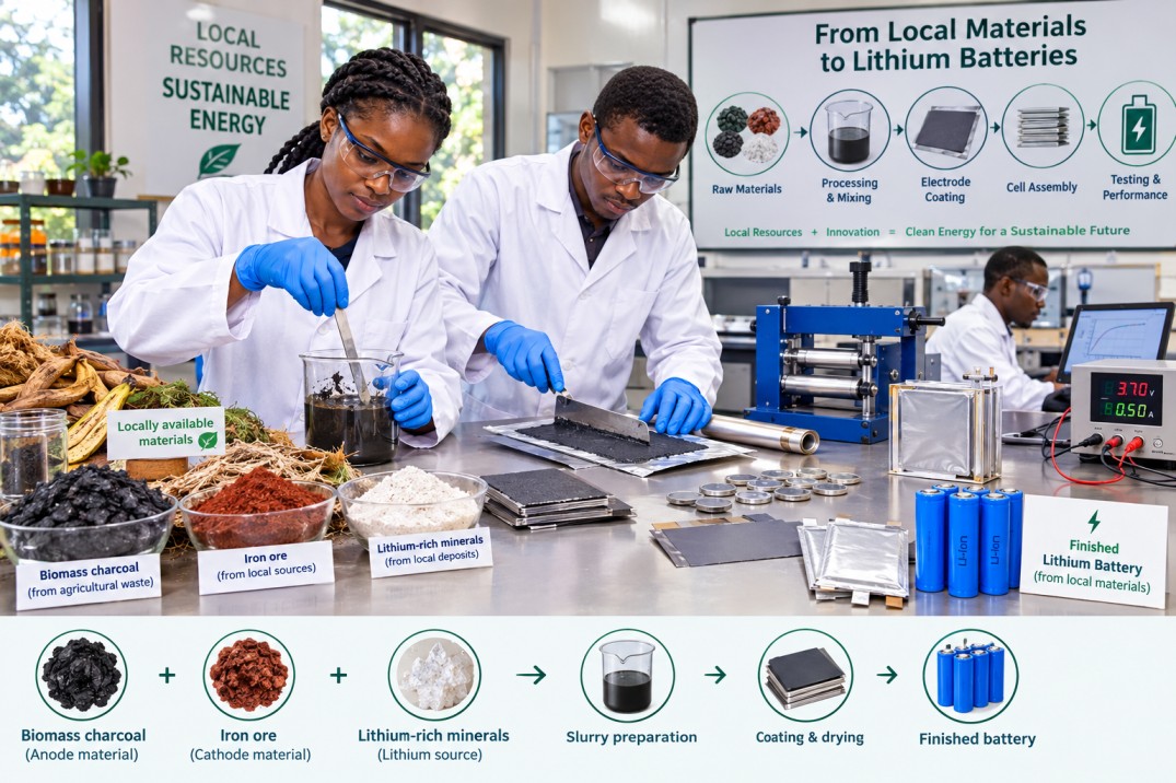 Fabrication of lithium batteries from locally available materials 